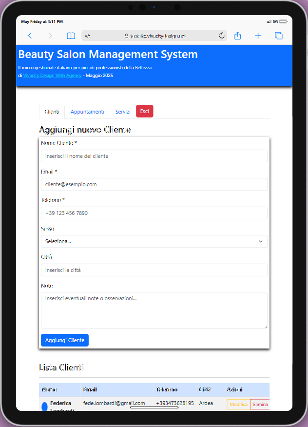Dashboard gestione Clienti
