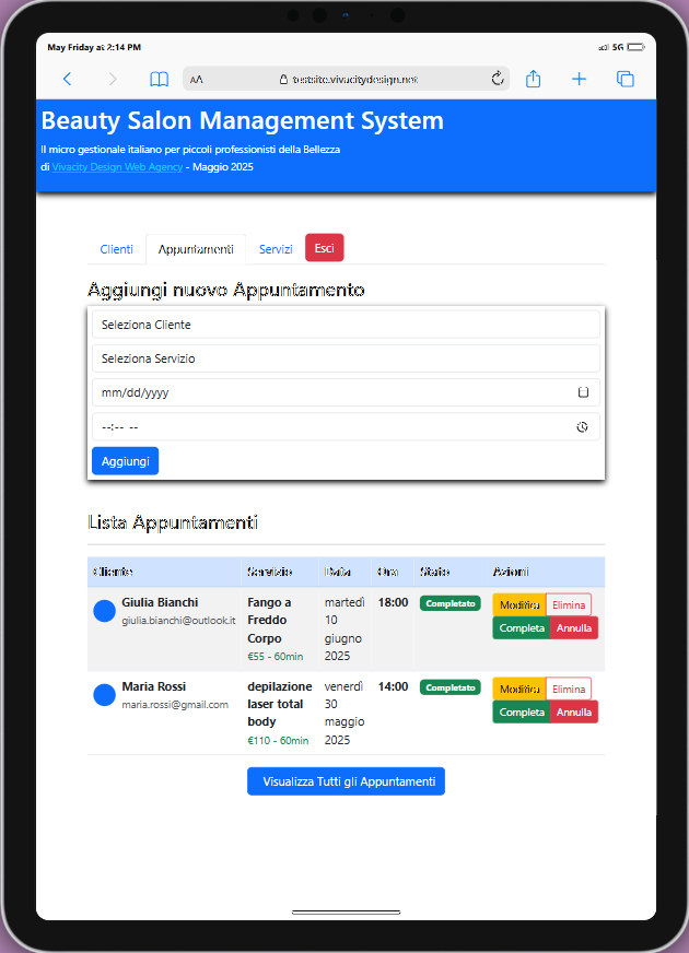 Dashboard gestione Appuntamenti