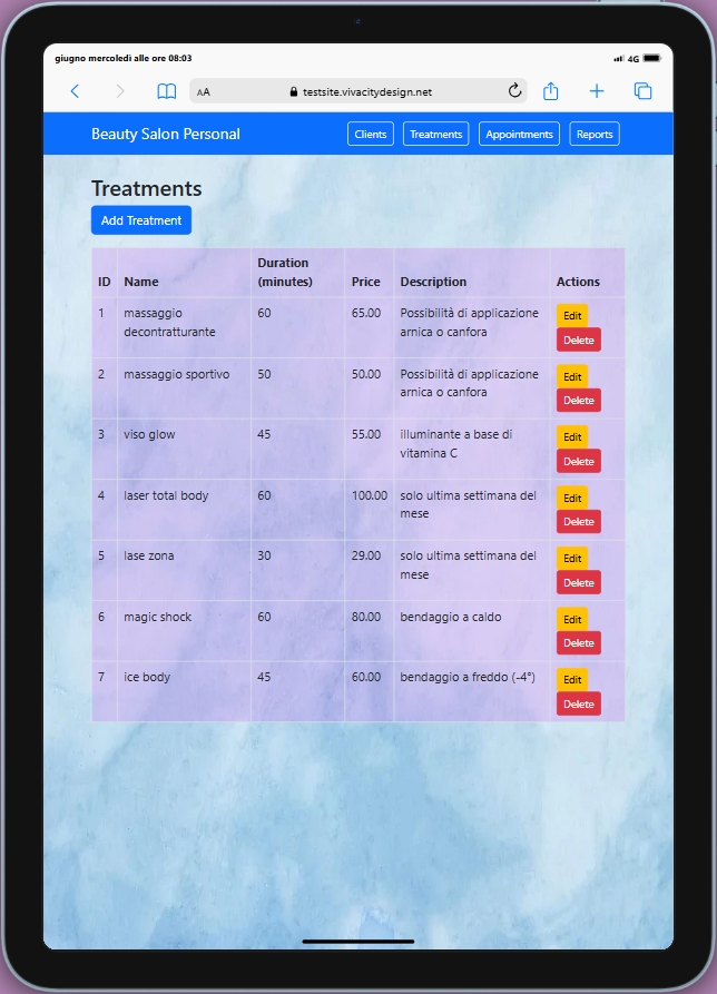 Dashboard gestione Trattamenti