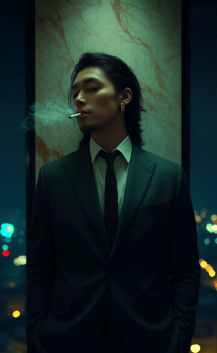 Mariu with elegant style and city lights background